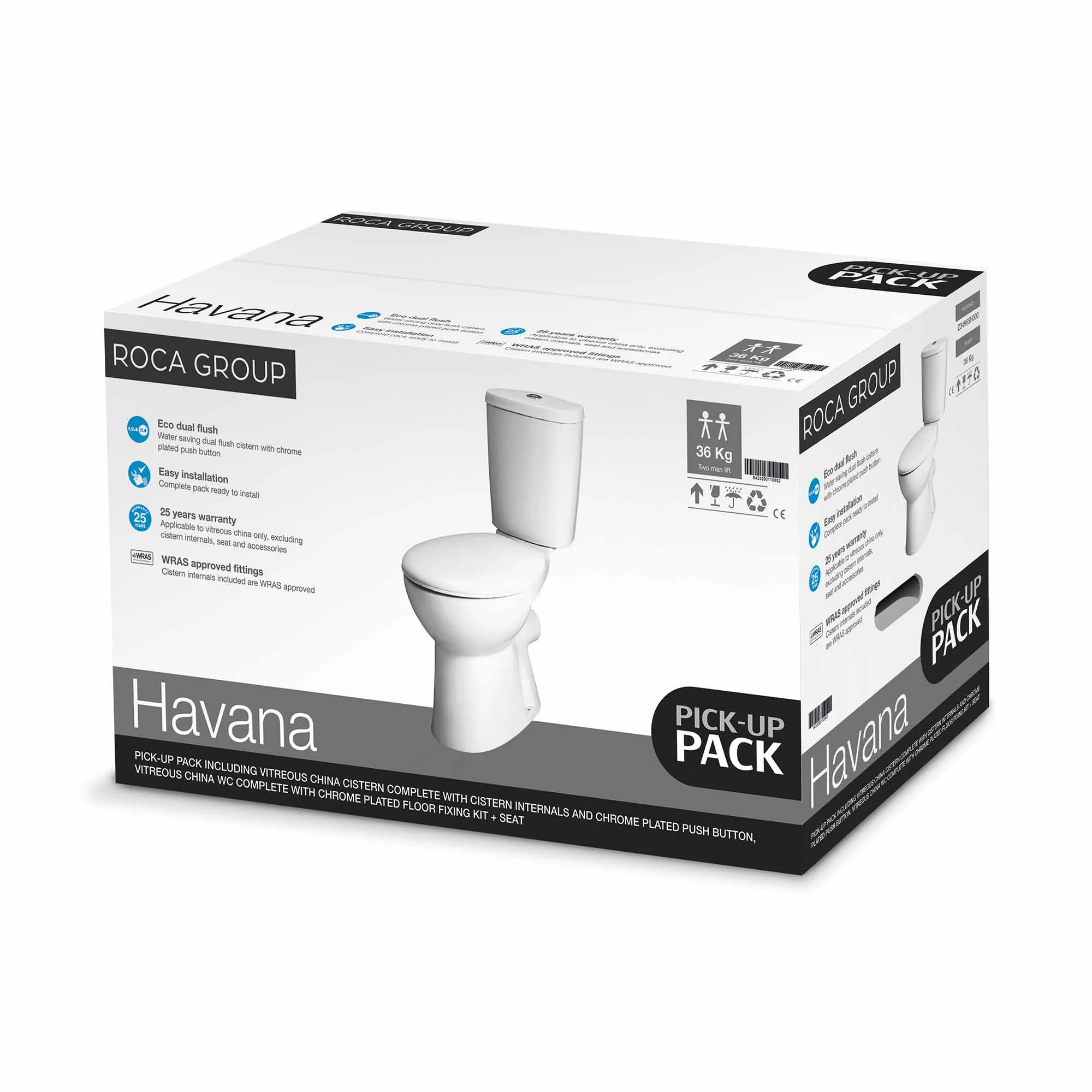 Roca Bog-in-a-Box Close Coupled Open Back Toilet With Seat