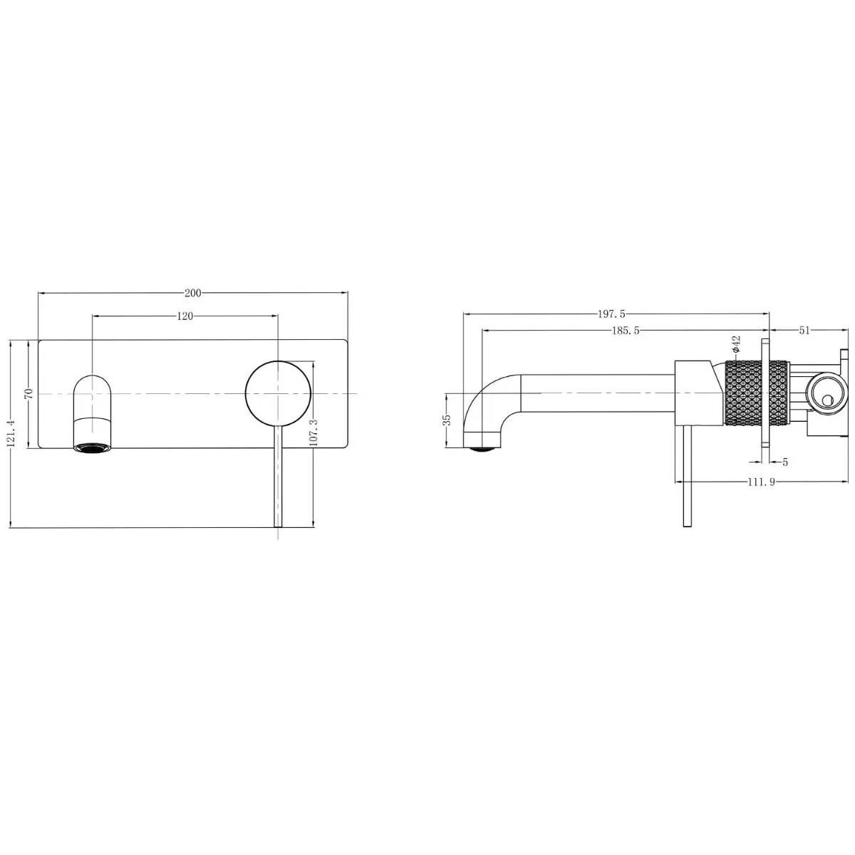 Rock Knurled Wall Mounted Bath Mixer Tap