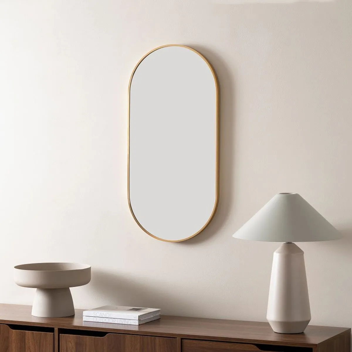 Rony Metal Pill Shaped Mirror - Gold Mocka