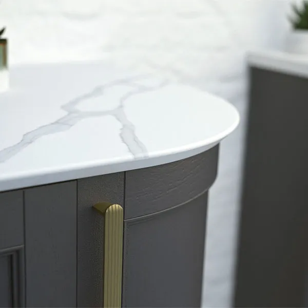 Roseberry Curved Wall Mounted Vanity Unit With Solid Surface Worktop and Undermount Basin - Dove Grey