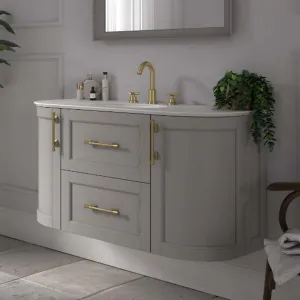 Roseberry Curved Wall Mounted Vanity Unit With Solid Surface Worktop and Undermount Basin - Dove Grey