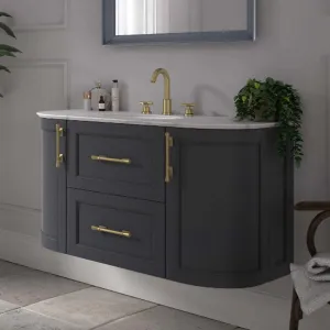 Roseberry Curved Wall Mounted Vanity Unit With Solid Surface Worktop and Undermount Basin - London Grey