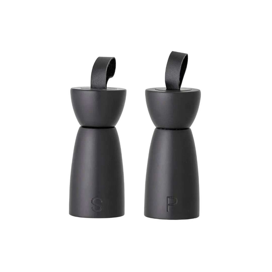 Rubberwood Salt & Pepper Mill Set | Black 6.5x15cm Zoco Home