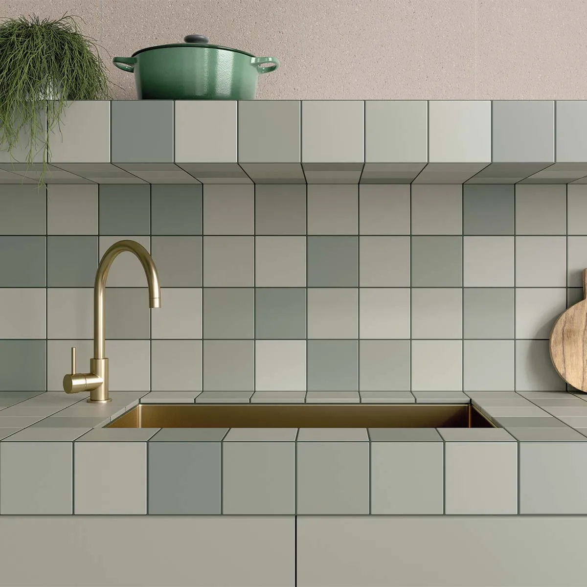 Rubik Sage Square Porcelain Tile 12x12cm Matt