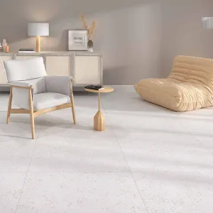 Sensa White 4D Shaped Terrazzo Effect Porcelain Tile 90x90cm Matte