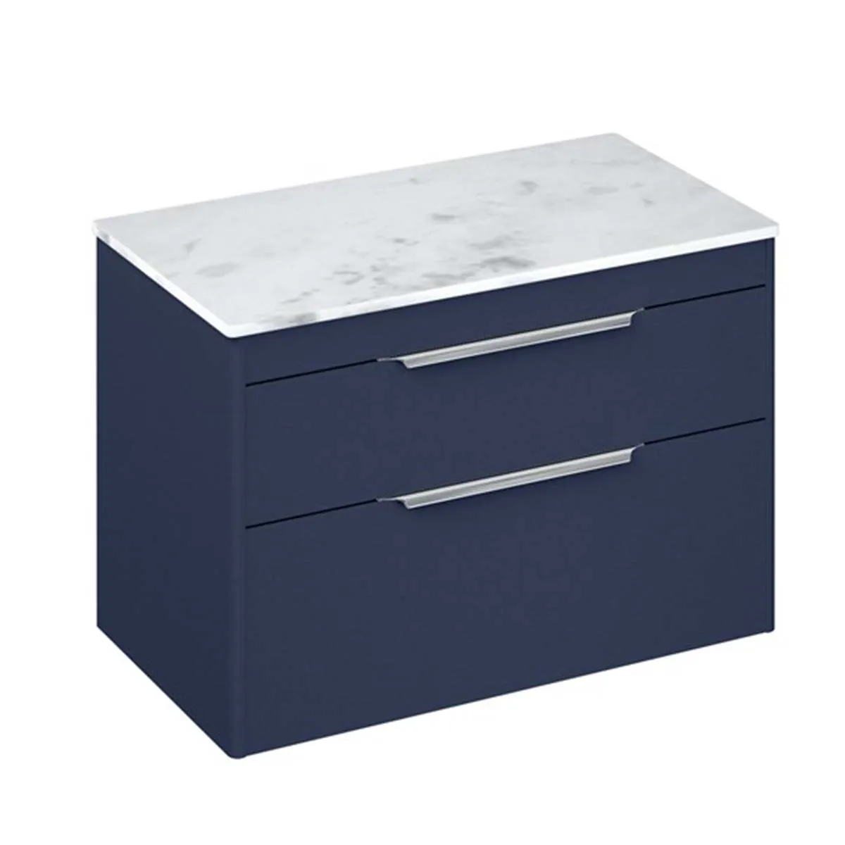 Shoreditch 850 Blue Double Drawer Wall Hung Vanity Unit With Carrara White Worktop