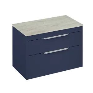 Shoreditch 850 Blue Double Drawer Wall Hung Vanity Unit With Concrete Haze Top