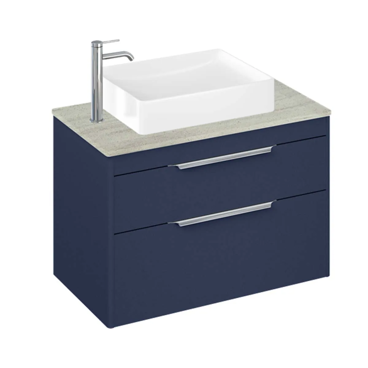 Shoreditch 850 Blue Double Drawer Wall Hung Vanity Unit With Concrete Haze Top