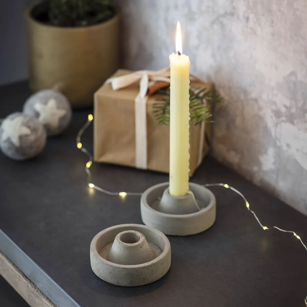 Short Grey Taper Candle Holders Funky Chunky