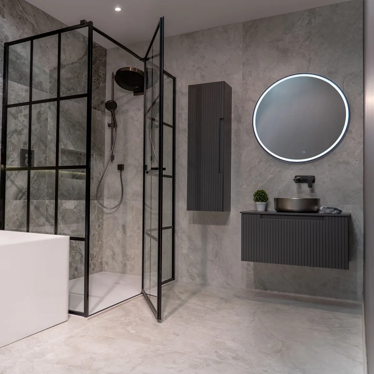Side Panel For Drench Frame Lite Shower Door Hinged To Inline Panel