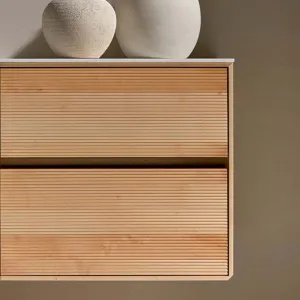 Stockholm Maple Double Drawer Wall Hung Vanity Unit With Solid Surface Washbasin