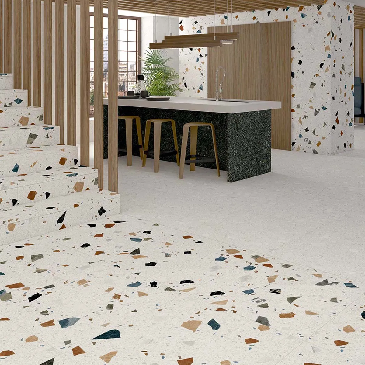 Stracciatella-R Blanco Terrazzo Effect Porcelain Tile 79x79cm Polished