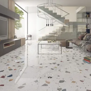 Stracciatella-R Blanco Terrazzo Effect Porcelain Tile 79x79cm Polished