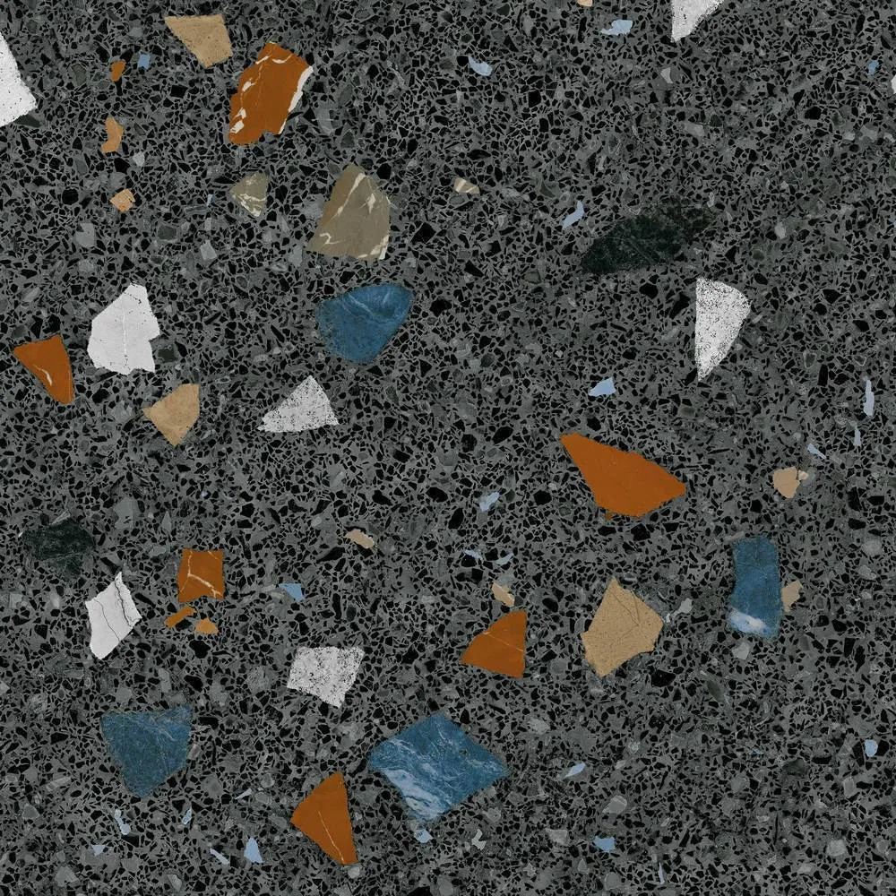 Stracciatella-R Nero Terrazzo Effect Porcelain Tile 80x80cm Matt