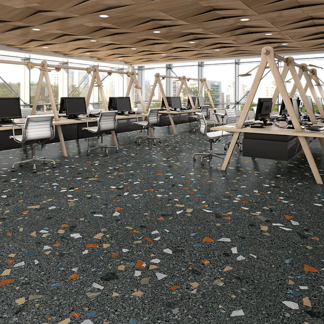 Stracciatella-R Nero Terrazzo Effect Porcelain Tile 80x80cm Matt