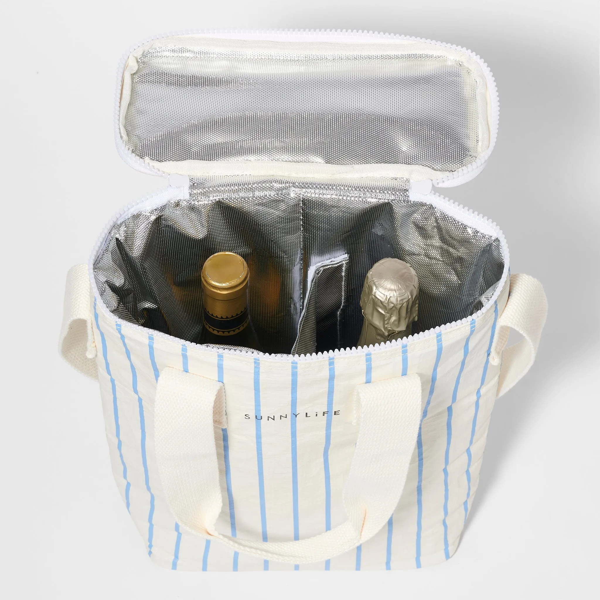 SUNNYLiFE Drinks Cooler Bag Le Weekend Mid Blue-Cream