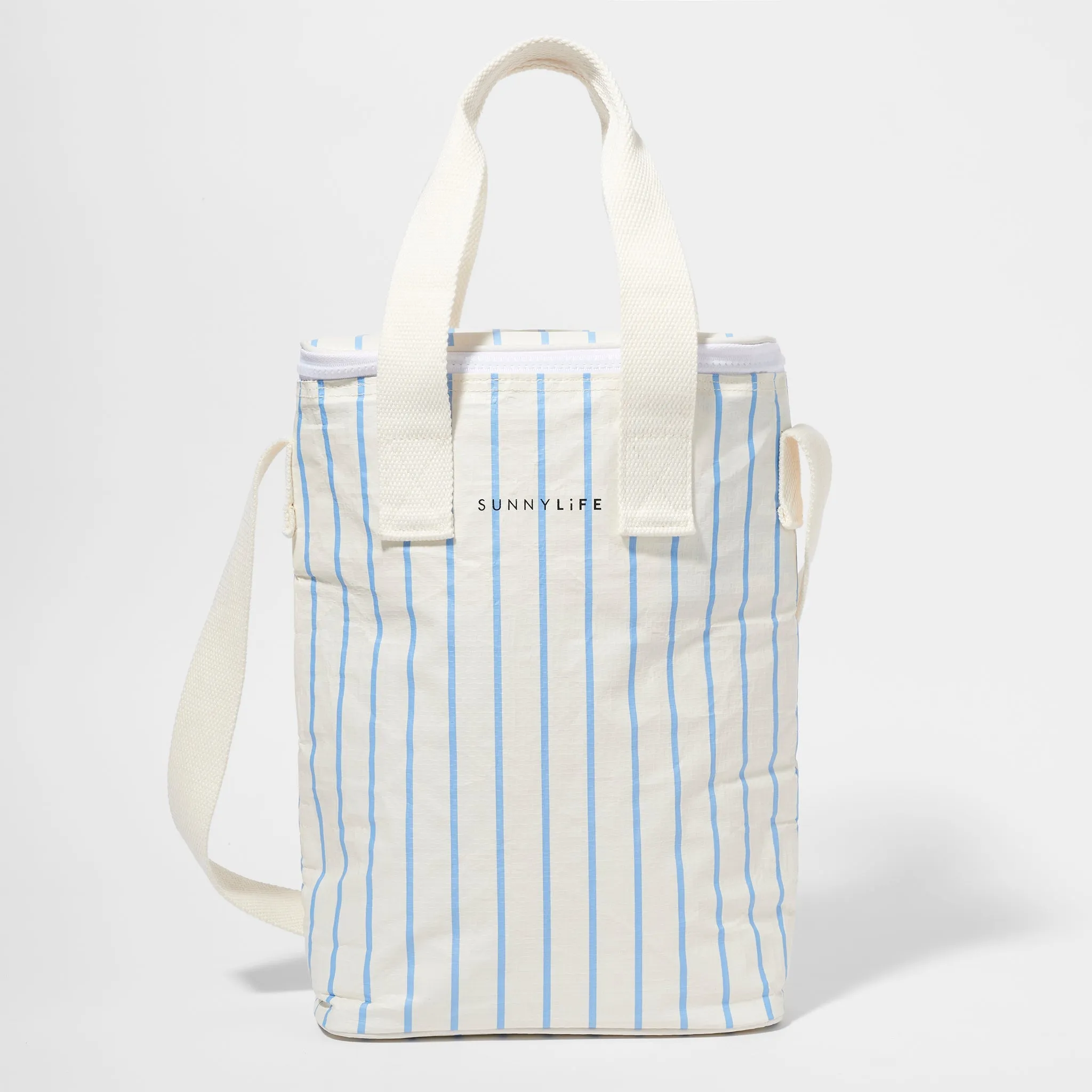 SUNNYLiFE Drinks Cooler Bag Le Weekend Mid Blue-Cream