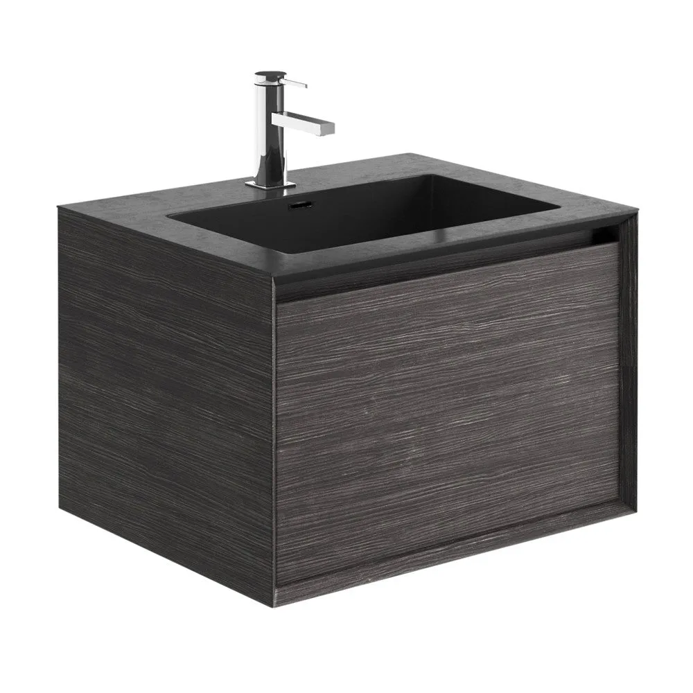 Sydney Single Drawer Vanity Unit Wall Hung With White or Black Basin