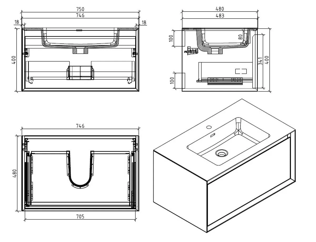 Sydney White and Oak Single Drawer Wall Hung Vanity Unit With White Basin