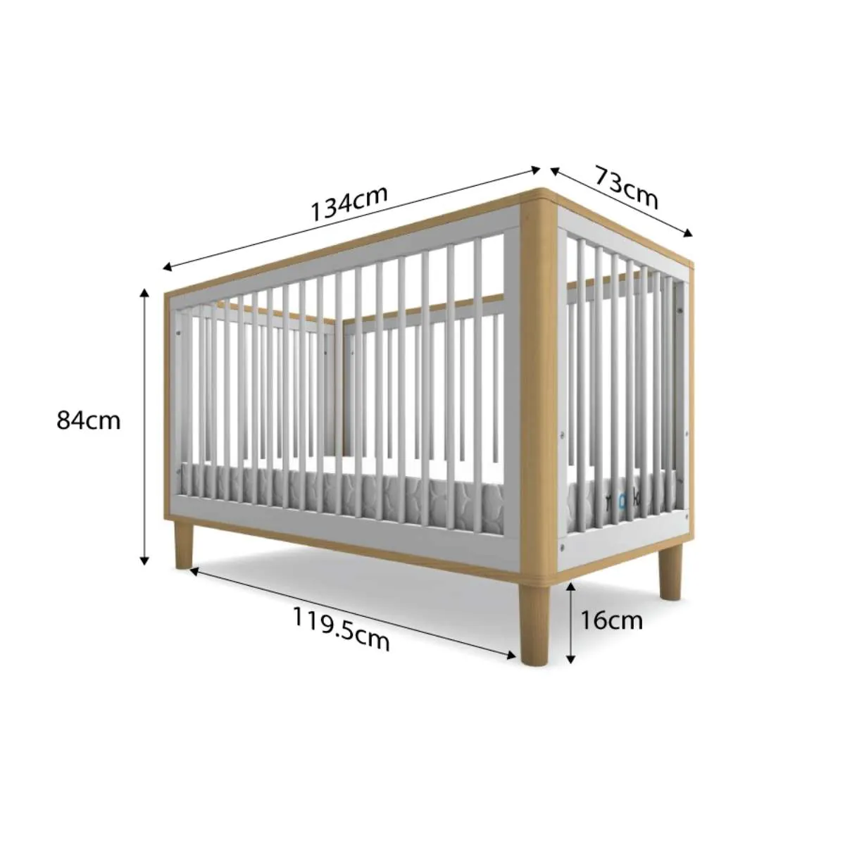 Tahoe Cot - White/Natural Mocka