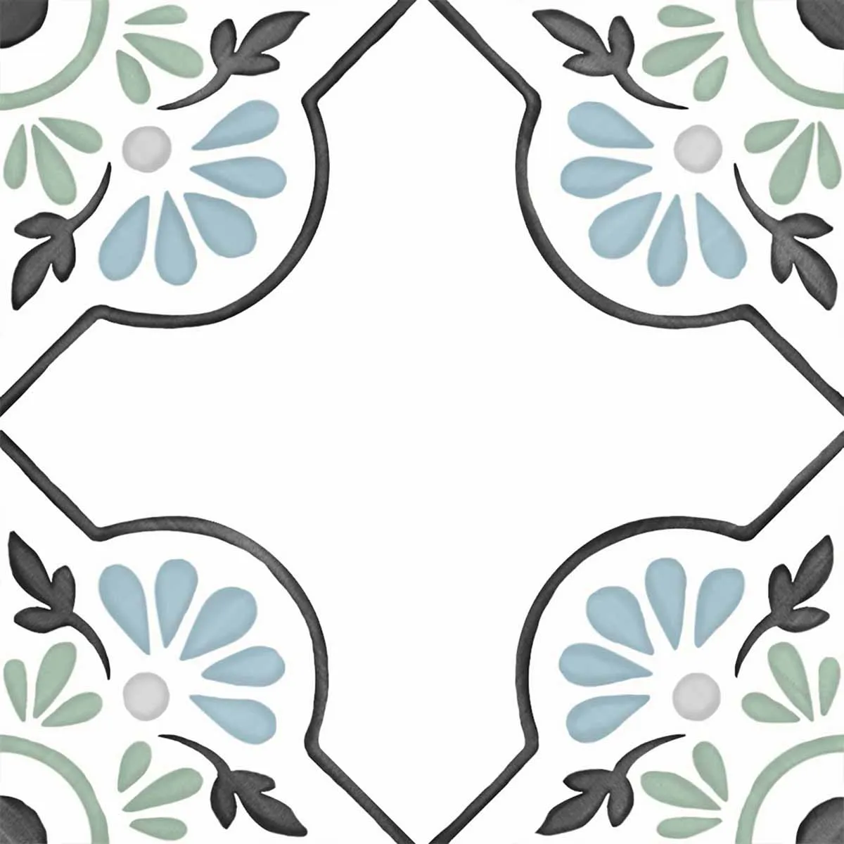 Tanger Blue Petals Pattern Porcelain Tile 12x12cm Natural Matt