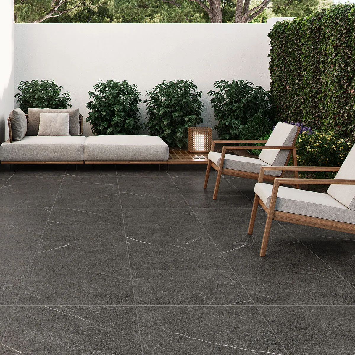 Tarragona Anthracite 20mm Marble-Effect Outdoor Porcelain Tile 59x90cm