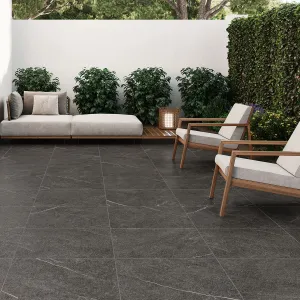 Tarragona Anthracite 20mm Marble-Effect Outdoor Porcelain Tile 59x90cm