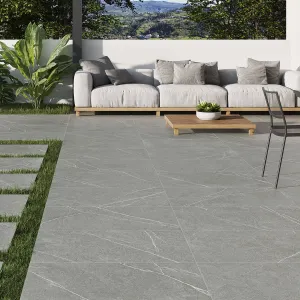 Tarragona Grey 20mm Marble-Effect Outdoor Porcelain Tile 59x90cm