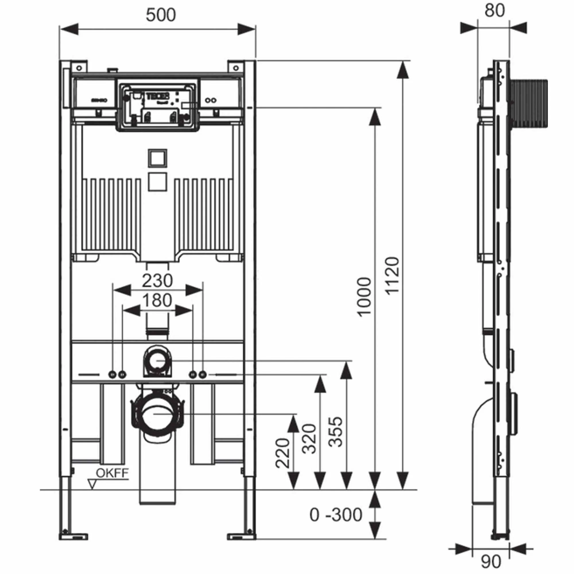 Tece Profil 1120 Wall-Hung Toilet Support Frame with Slim Concealed Octa II Cistern