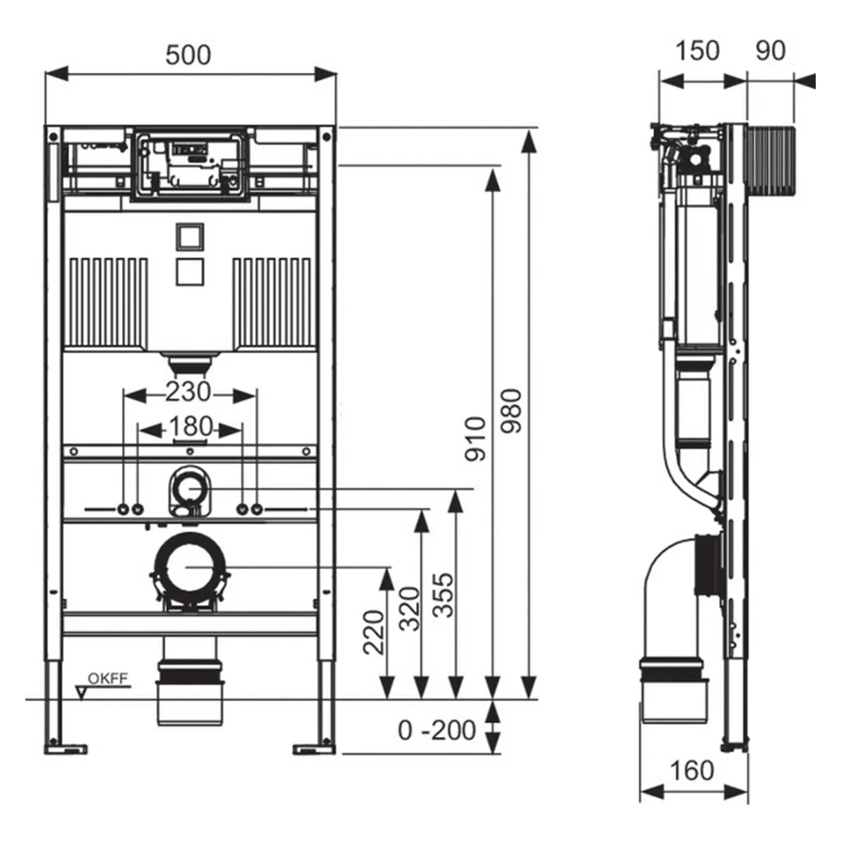 Tece Profil Wall-Hung Toilet Support Frame with Concealed Uni Cistern
