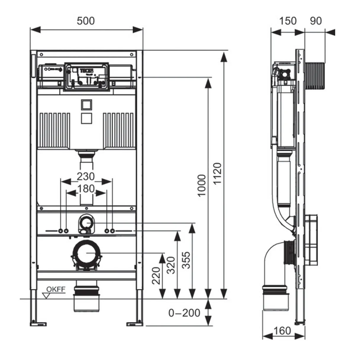 Tece Profil Wall-Hung Toilet Support Frame with Concealed Uni Cistern
