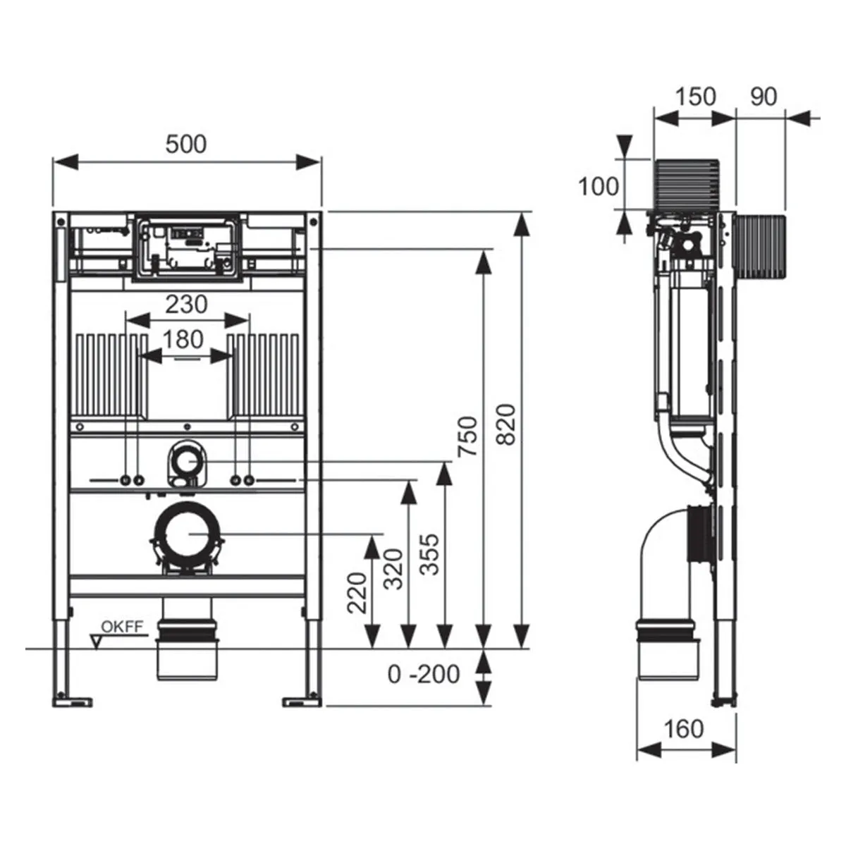 Tece Profil Wall-Hung Toilet Support Frame with Concealed Uni Cistern