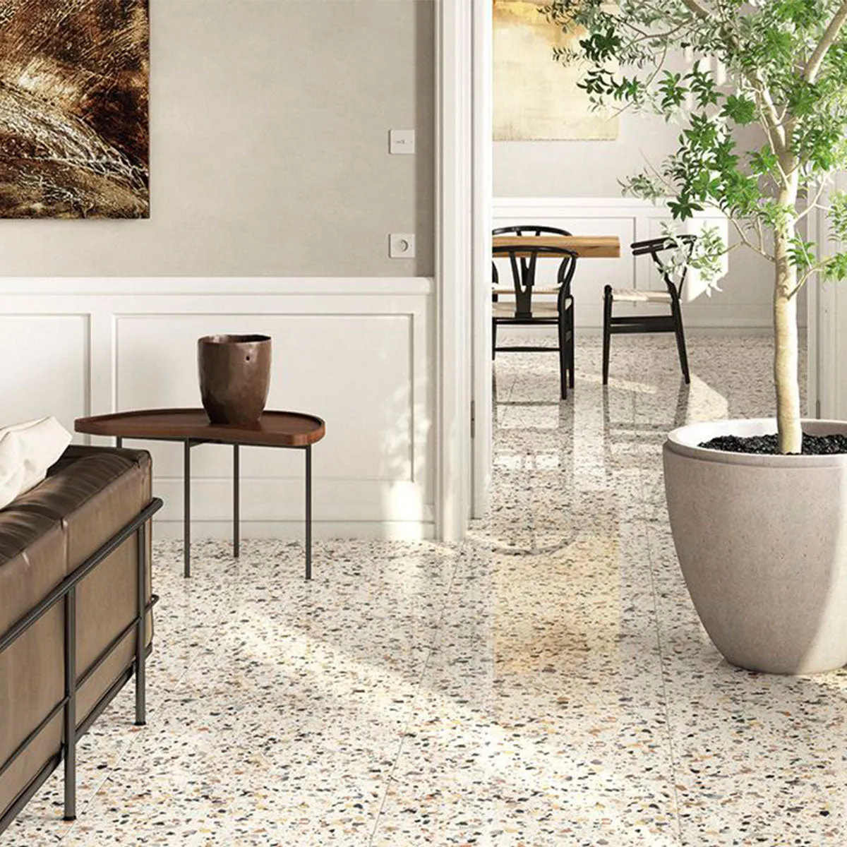 Terrazzo Lusso Ivory Full-Bodied Porcelain Tile 60x60cm Matt