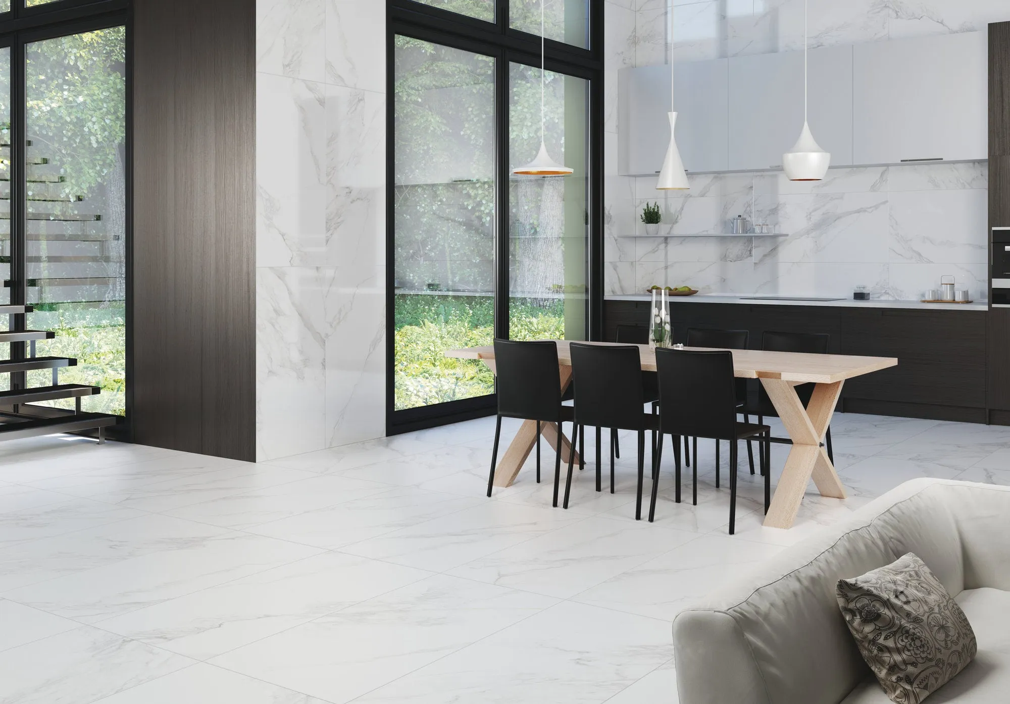 Torano Bianco Marble Effect Porcelain Tile 60x120cm Natural Matt