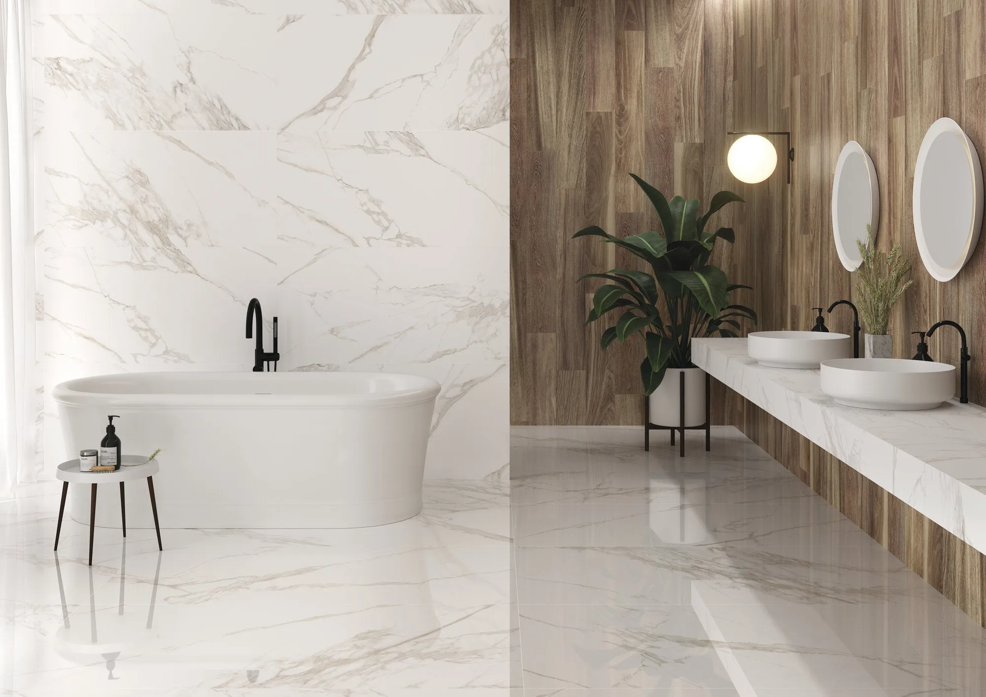 Torano Bianco Marble Effect Porcelain Tile 60x120cm Polished
