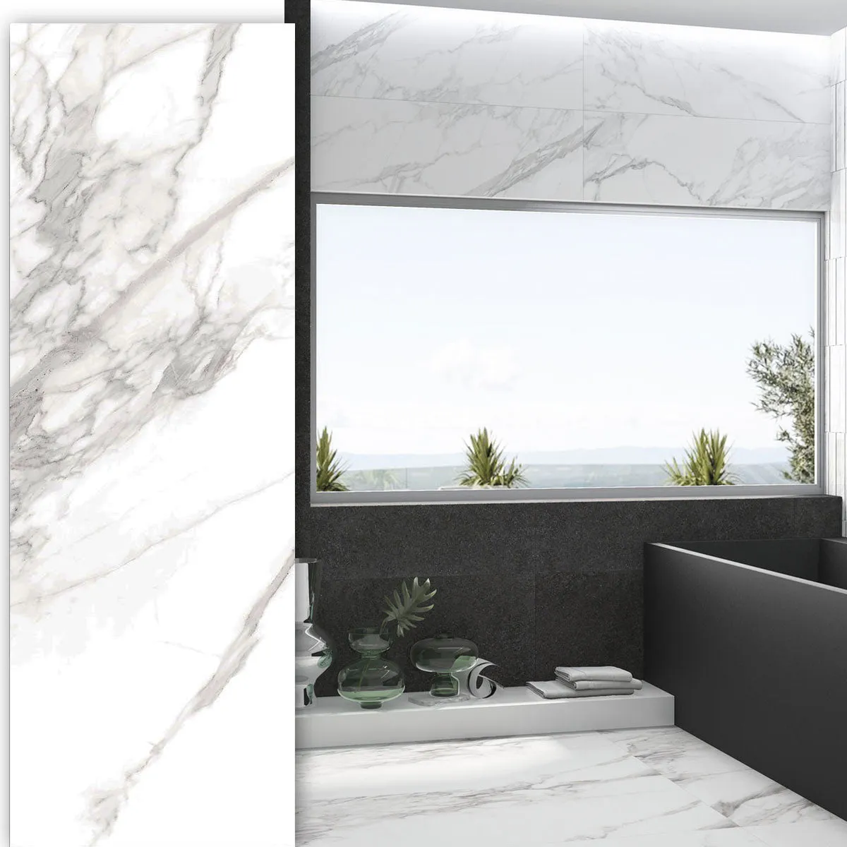Torano Bianco Marble Effect Wall Tile 33x100cm Gloss