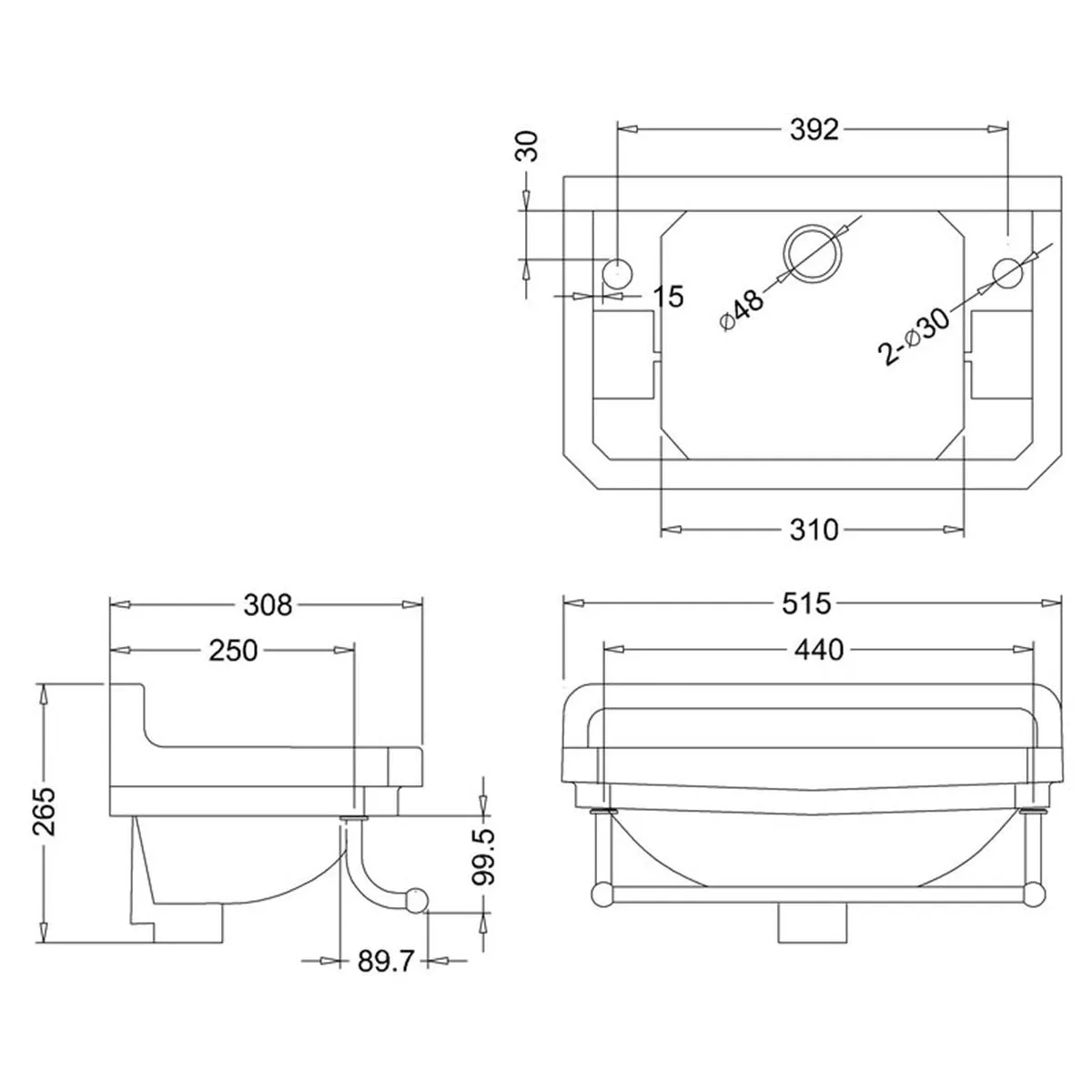 Towel Rail for Burlington Edwardian 510 Rectangular Washbasin