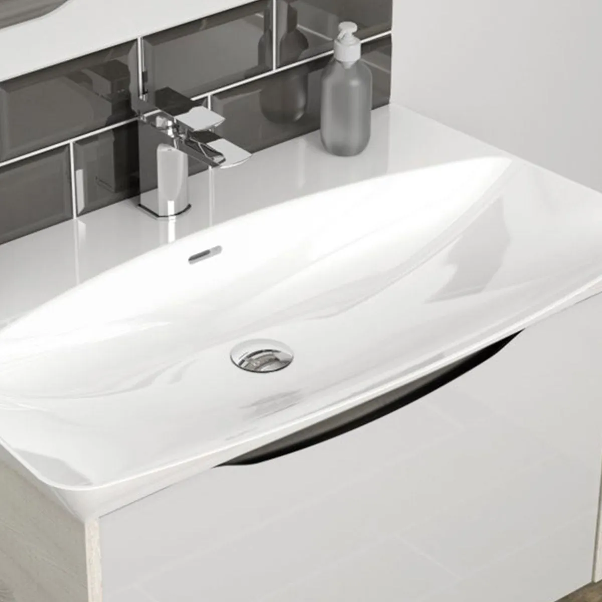 Utopia Lustre 1-Drawer Wall Hung Vanity Unit With Washbasin and LED Illumination - Indigo