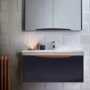 Utopia Lustre 1-Drawer Wall Hung Vanity Unit With Washbasin and LED Illumination - Indigo