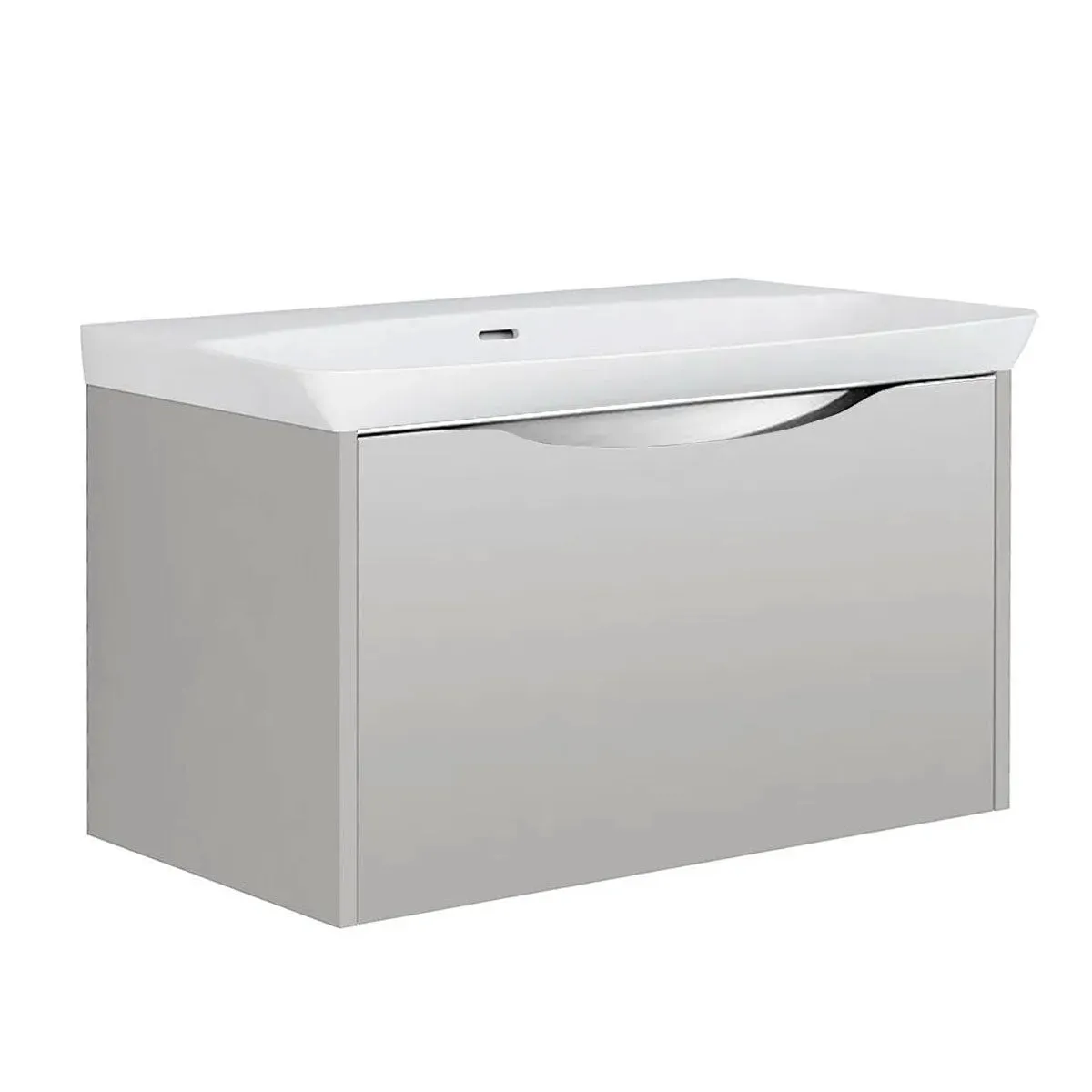 Utopia Lustre Wall Hung 1-Drawer Vanity Unit With Washbasin and LED Illumination - Powder Grey