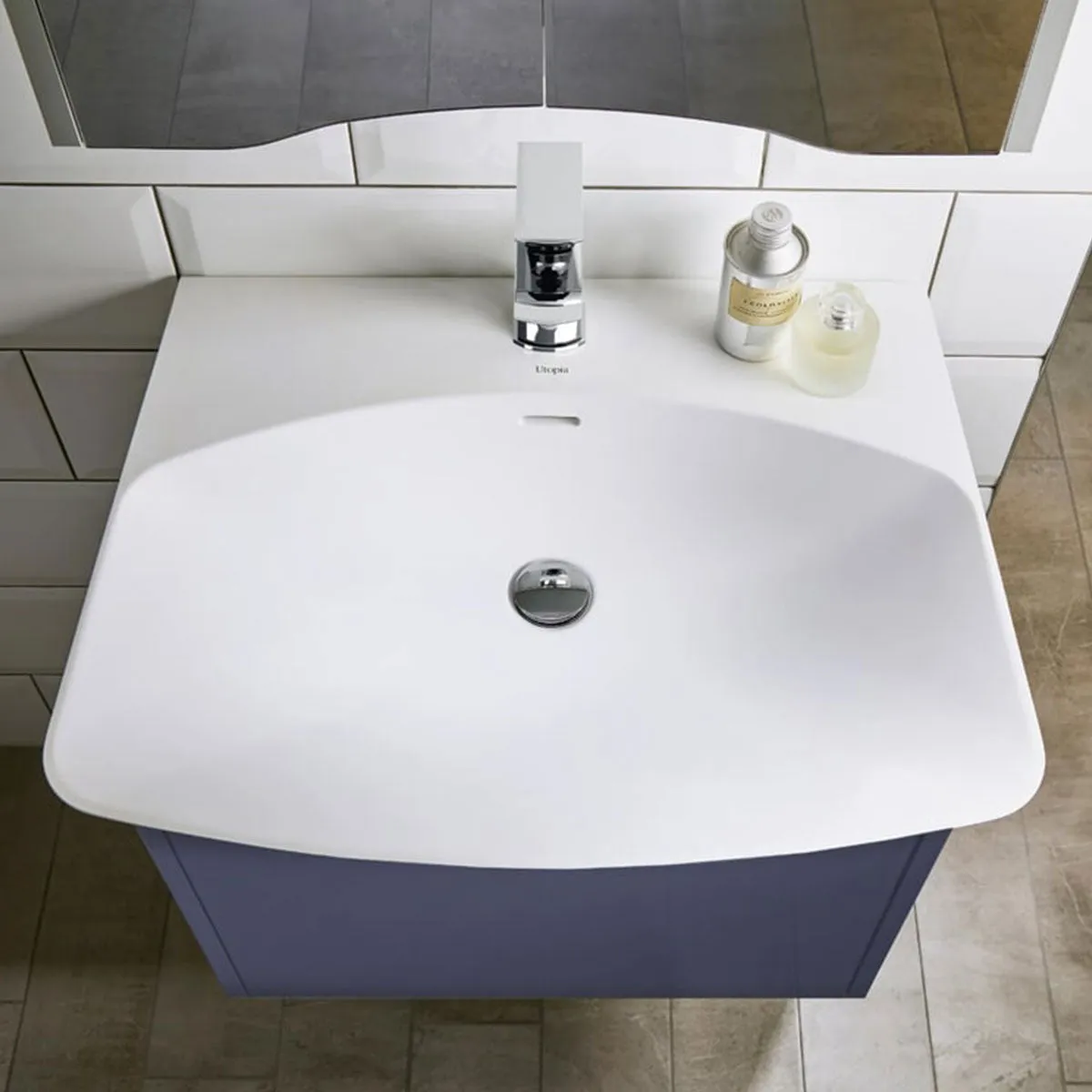 Utopia Lustre Wall Hung 1-Drawer Vanity Unit With Washbasin and LED Illumination - Powder Grey
