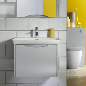 Utopia Lustre Wall Hung 1-Drawer Vanity Unit With Washbasin and LED Illumination - Powder Grey