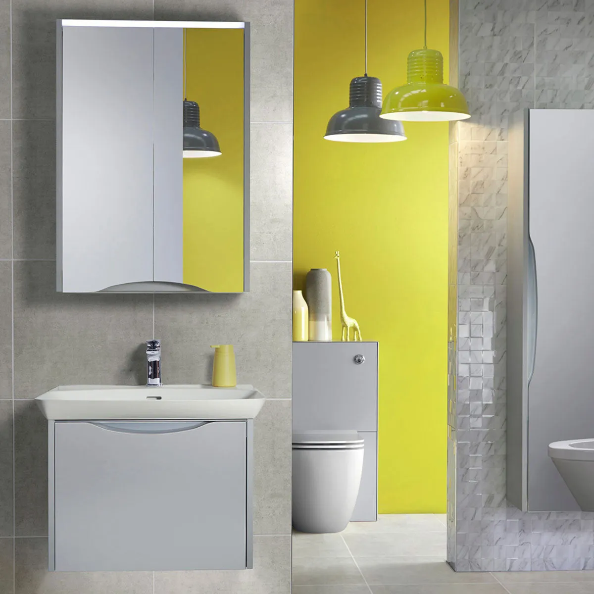 Utopia Lustre Wall Hung 1-Drawer Vanity Unit With Washbasin and LED Illumination - Powder Grey