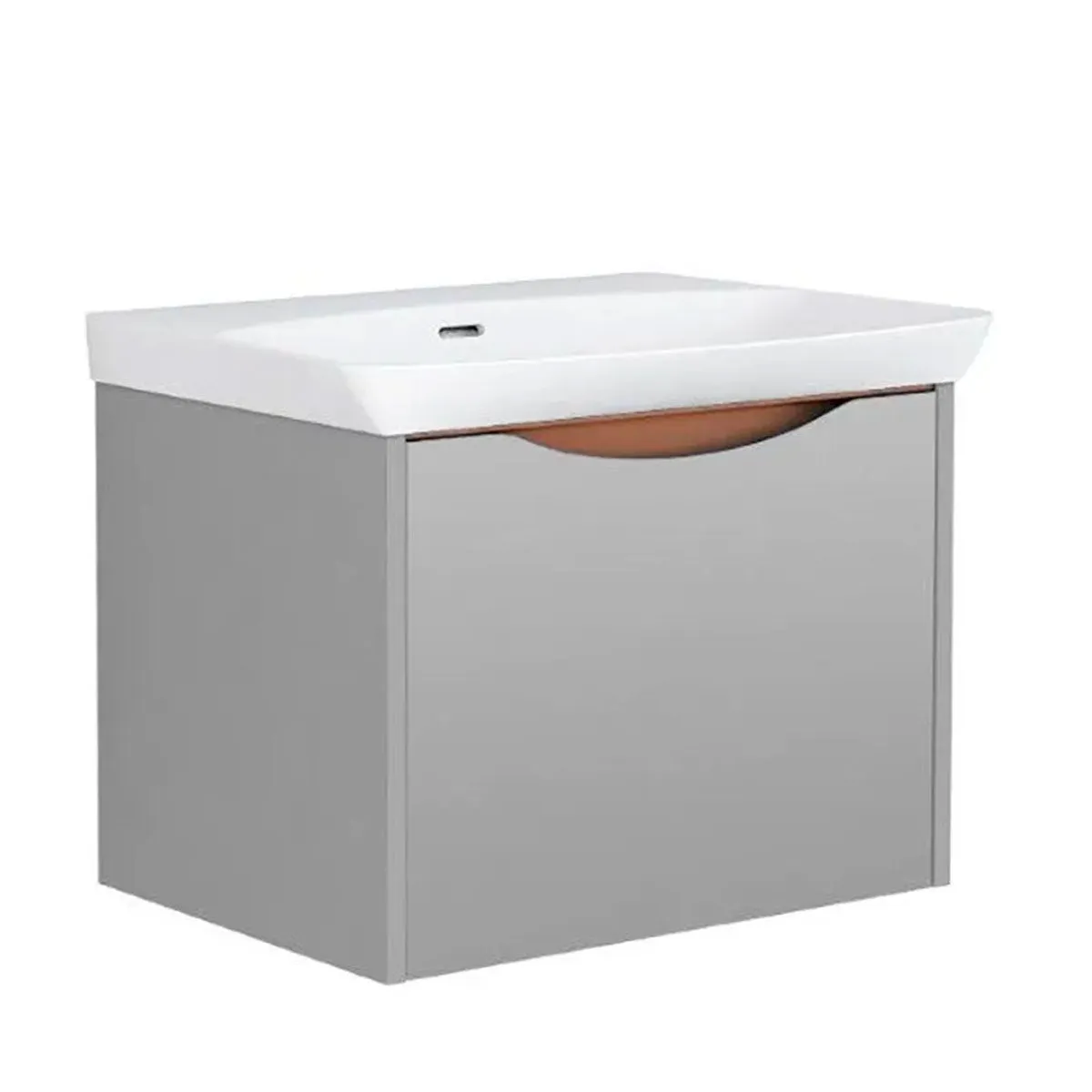 Utopia Lustre Wall Hung 1-Drawer Vanity Unit With Washbasin and LED Illumination - Powder Grey