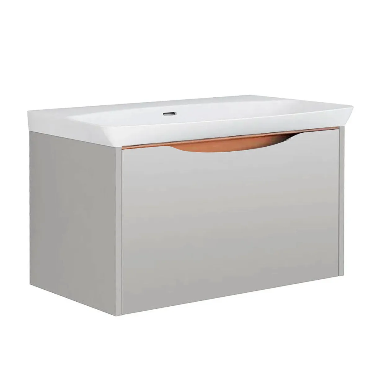 Utopia Lustre Wall Hung 1-Drawer Vanity Unit With Washbasin and LED Illumination - Powder Grey