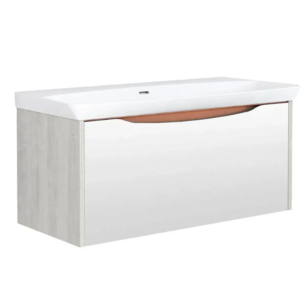 Utopia Lustre Wall Hung 1-Drawer Vanity Unit With Washbasin and LED Illumination - Sandwashed White