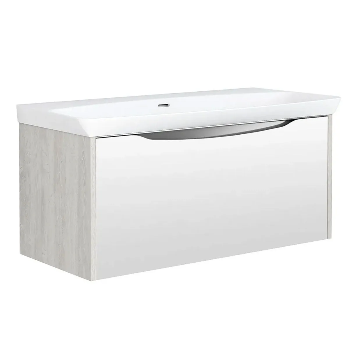 Utopia Lustre Wall Hung 1-Drawer Vanity Unit With Washbasin and LED Illumination - Sandwashed White
