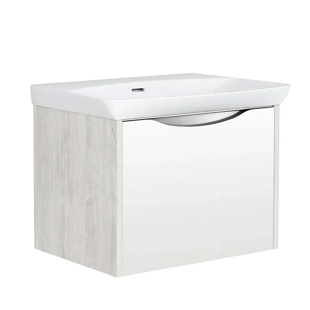 Utopia Lustre Wall Hung 1-Drawer Vanity Unit With Washbasin and LED Illumination - Sandwashed White