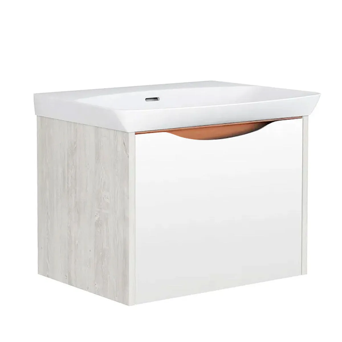 Utopia Lustre Wall Hung 1-Drawer Vanity Unit With Washbasin and LED Illumination - Sandwashed White