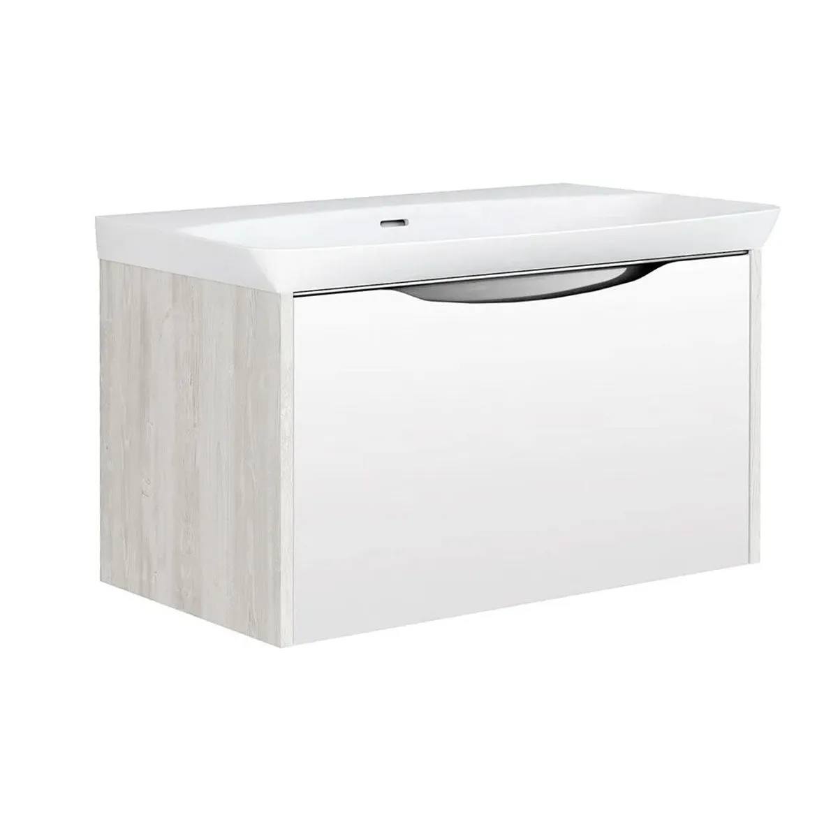 Utopia Lustre Wall Hung 1-Drawer Vanity Unit With Washbasin and LED Illumination - Sandwashed White